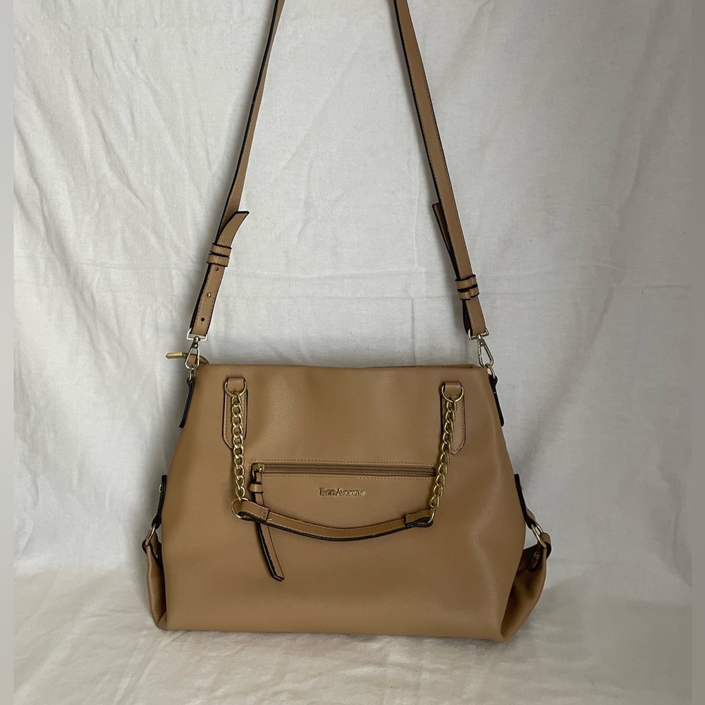 Enzo Angiolini tan bag. Vegan leather. Shoulder/ carry strap with gold accents. - Picture 2 of 7